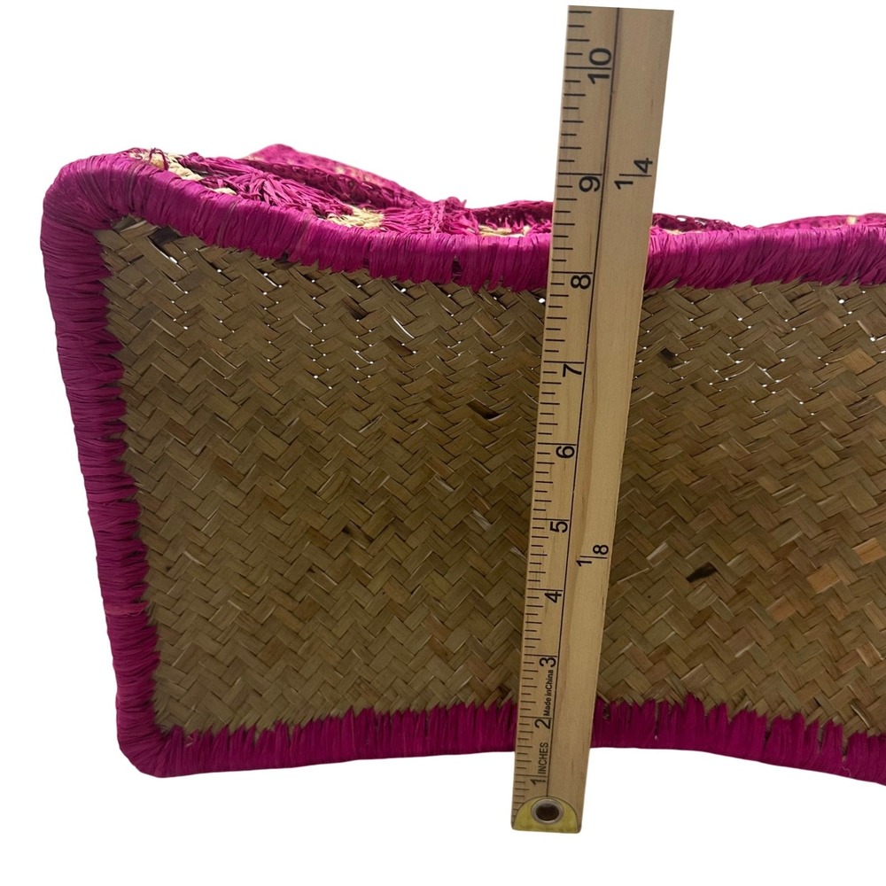 Le Comptoir de la Plage Pink Raffia Floral Crochet Leather Handle Tote Bag L - Picture 9 of 10